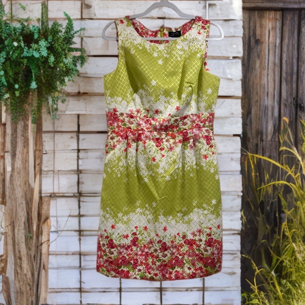Tahari Arthur S. Levine Tracy Citrine Green Lined Cocktail Day Dress Size 10